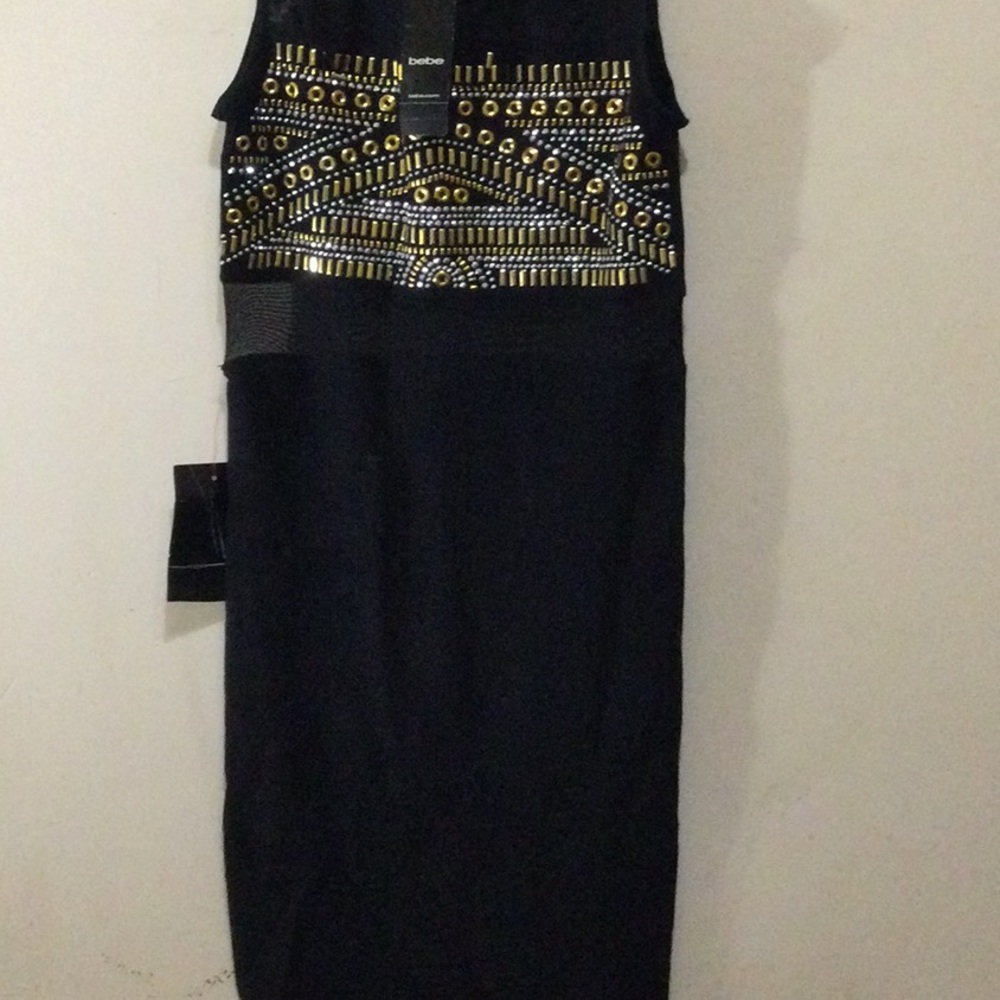 Bebe Black Dress with Gold Accents
